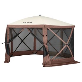 VEVOR Pop Up Gazebo Tent, Pop-Up Screen Tent 6 Sided Canopy Sun Shelter with 6 Removable Privacy Wind Cloths & Mesh Windows (Color: Brown, Item Size: 11.5 x 11.5 ft)